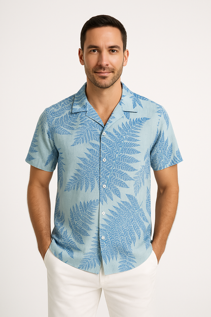 Casual Short Sleeve Leaf Print Shirt for Men - Nocini