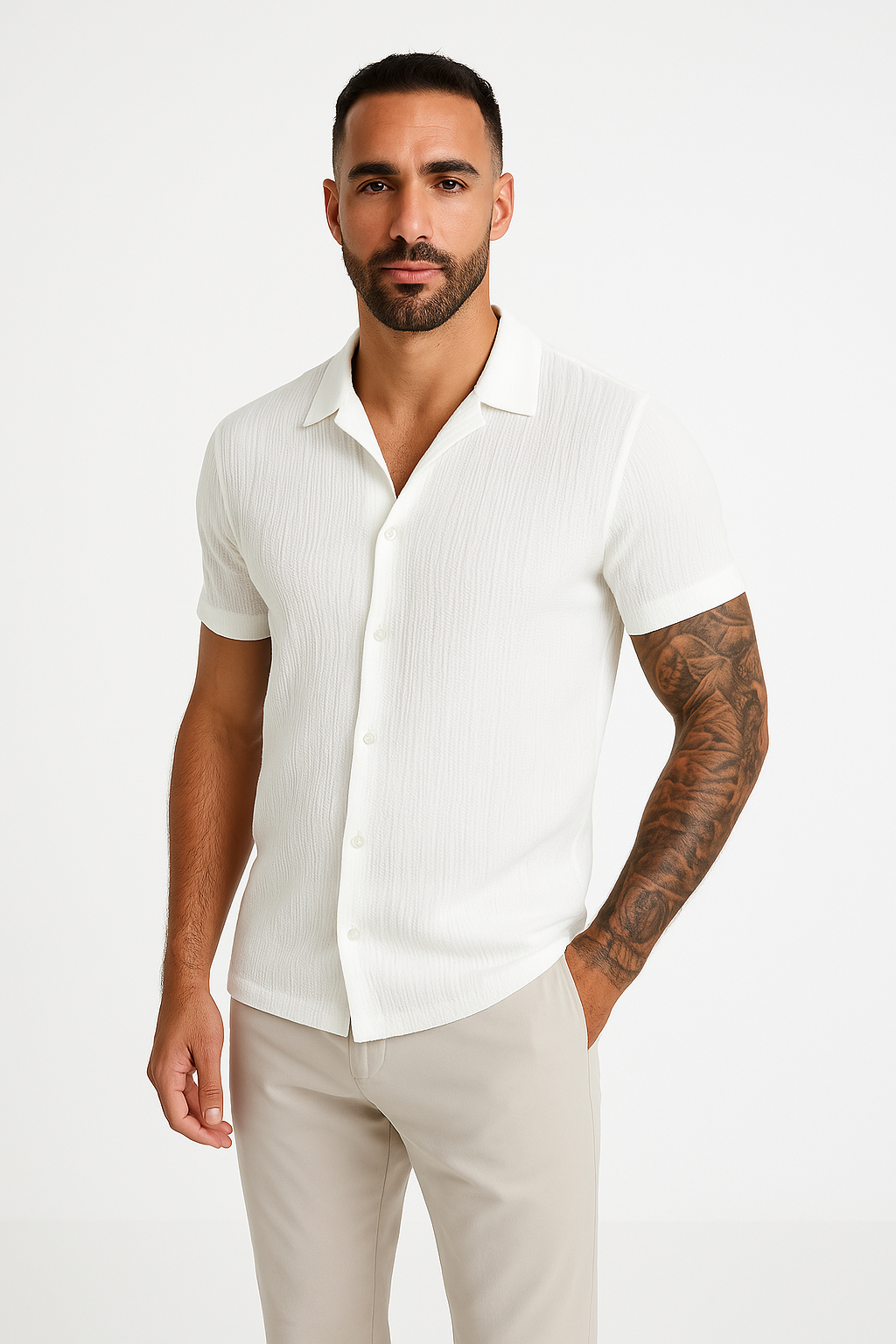 Relaxed Fit Short Sleeve Cotton Casual Shirt - Nocini