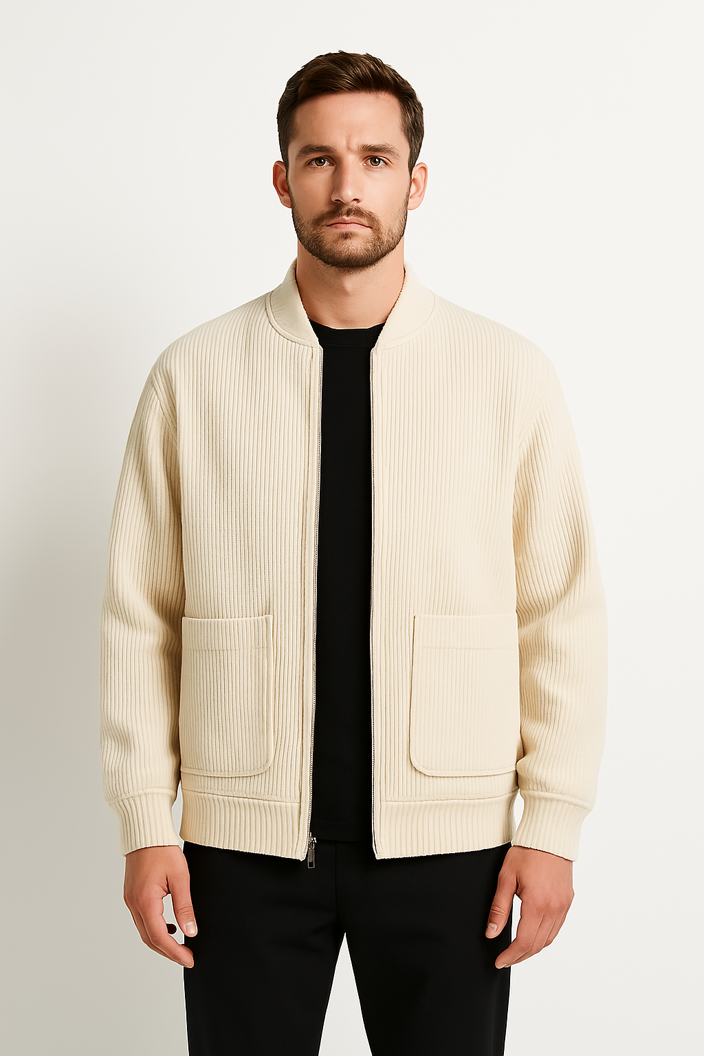 Casual Corduroy Men's Zip Jacket with Pockets - Nocini