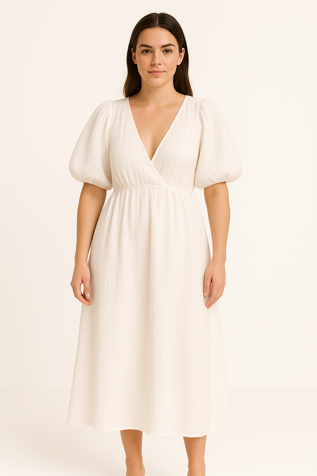 Ladies Elegant Maxi Dress with V Neck and Fluffy Sleeves - Nocini