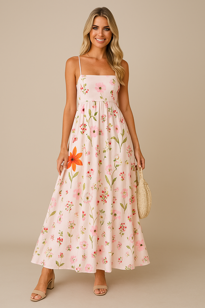 Loose Fit Summer Dress for Women Floral Backless