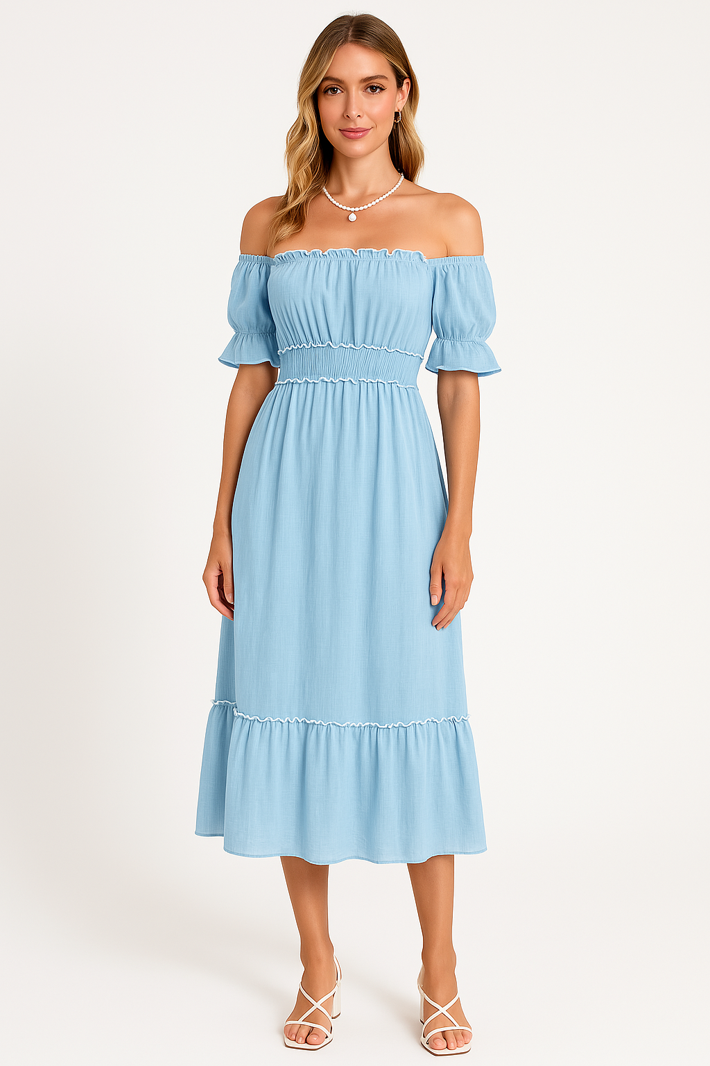 Casual Off Shoulder Ruffle Cotton Dress - Nocini