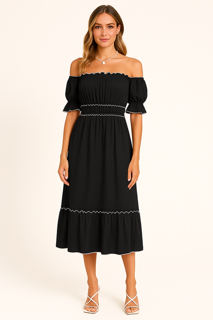 Casual Off Shoulder Ruffle Cotton Dress