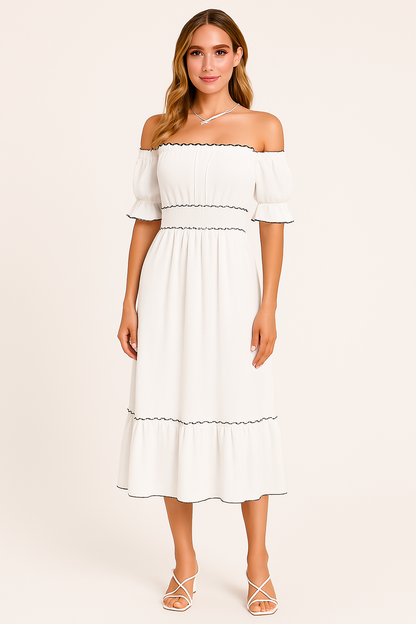 Casual Off Shoulder Ruffle Cotton Dress