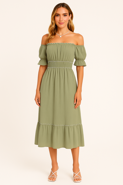 Casual Off Shoulder Ruffle Cotton Dress