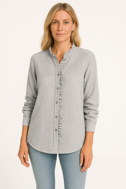 Soft Women's Blouse with Long Sleeves and Ruffles - Nocini