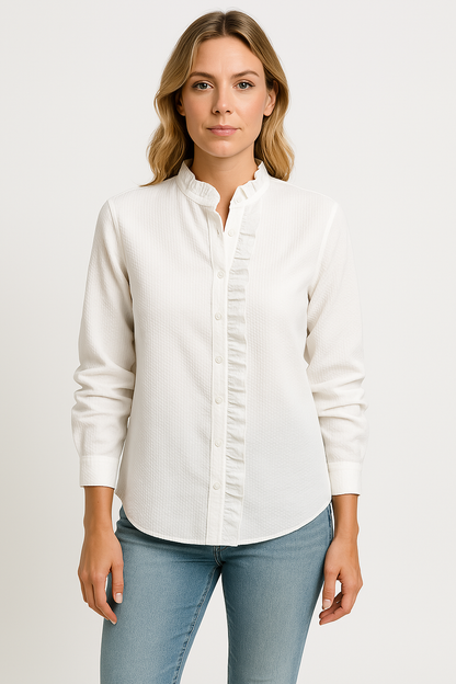 Loose Fit Women's Blouse with Ruffles and Long Sleeves