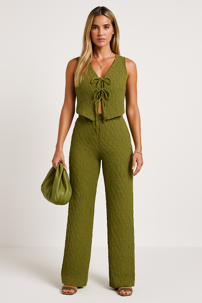 Women's V-Neck Loose Fit Pants Set