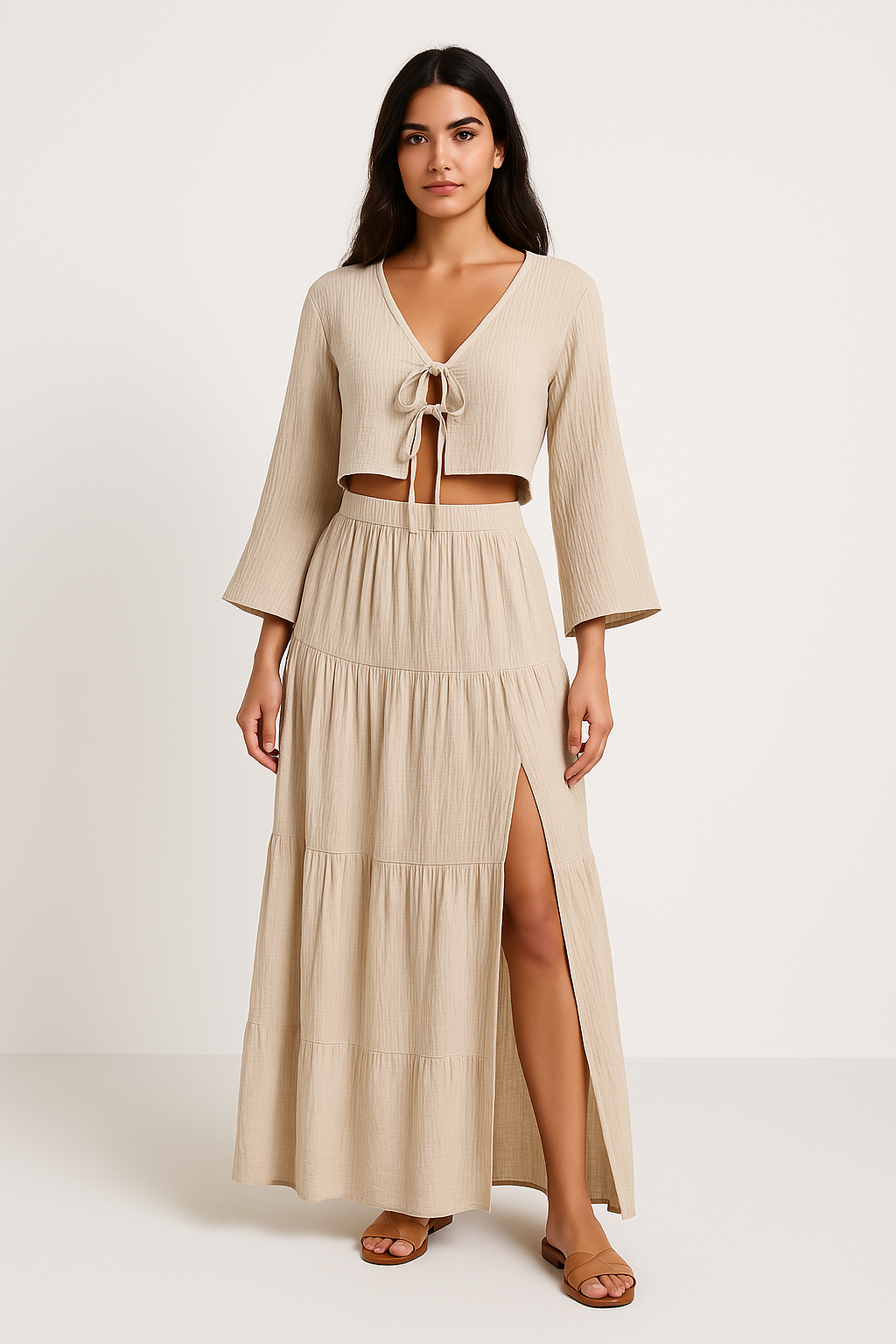 Ladies' 2-Piece Cotton Cardigan and Midi Skirt Set - Nocini