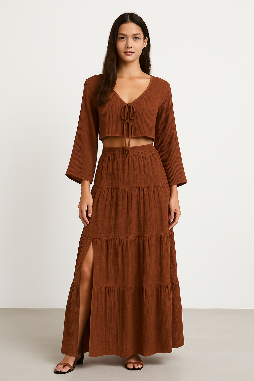 Ladies' 2-Piece Cotton Cardigan and Midi Skirt Set