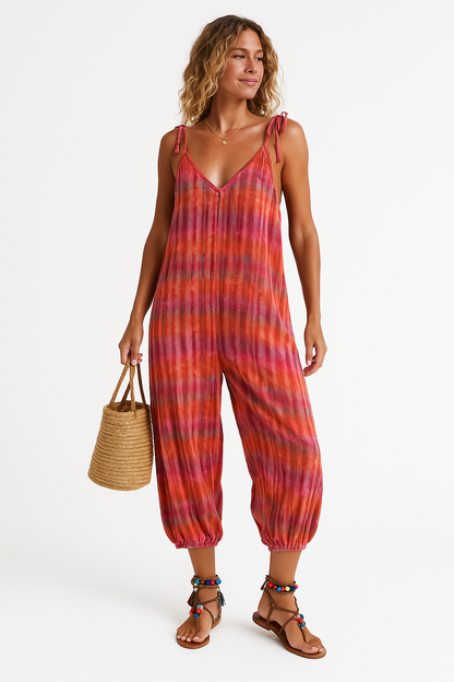 Relaxed Fit Women's Printed Jumpsuit with V Neck