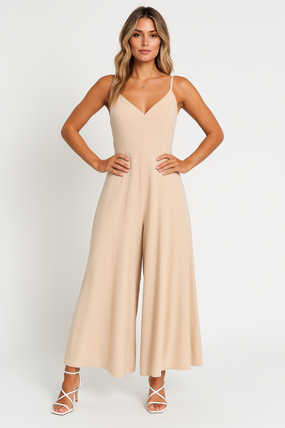 Women's Relaxed Fit V-Neck Jumpsuit with Wide Legs