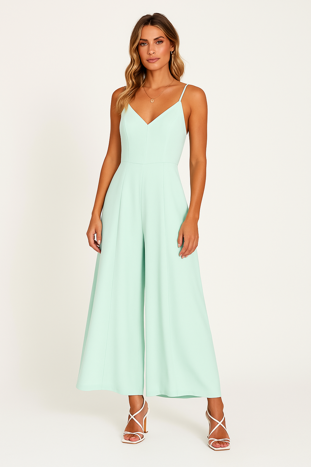 Women's Relaxed Fit V-Neck Jumpsuit with Wide Legs - Nocini