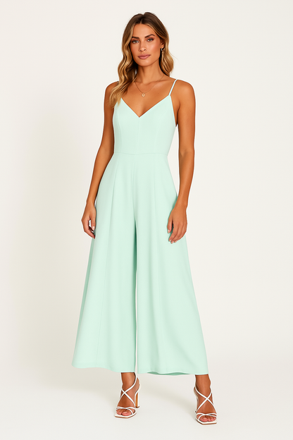 Women's Relaxed Fit V-Neck Jumpsuit with Wide Legs - Nocini