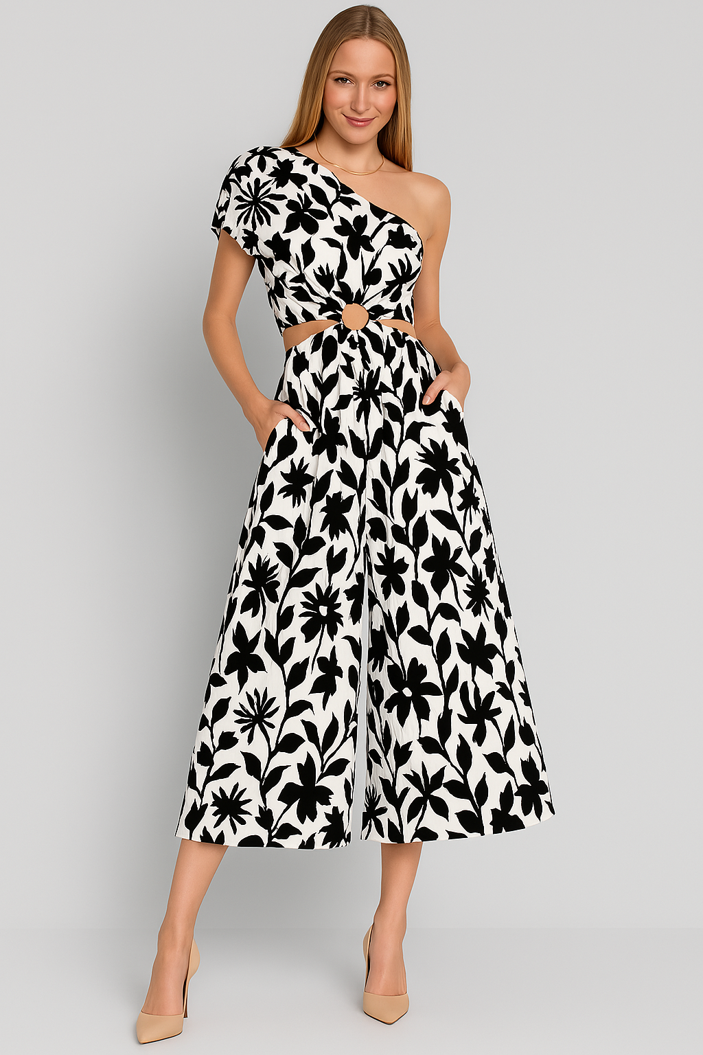Women's Wide Leg Jumpsuit with Cutout Waist - Nocini