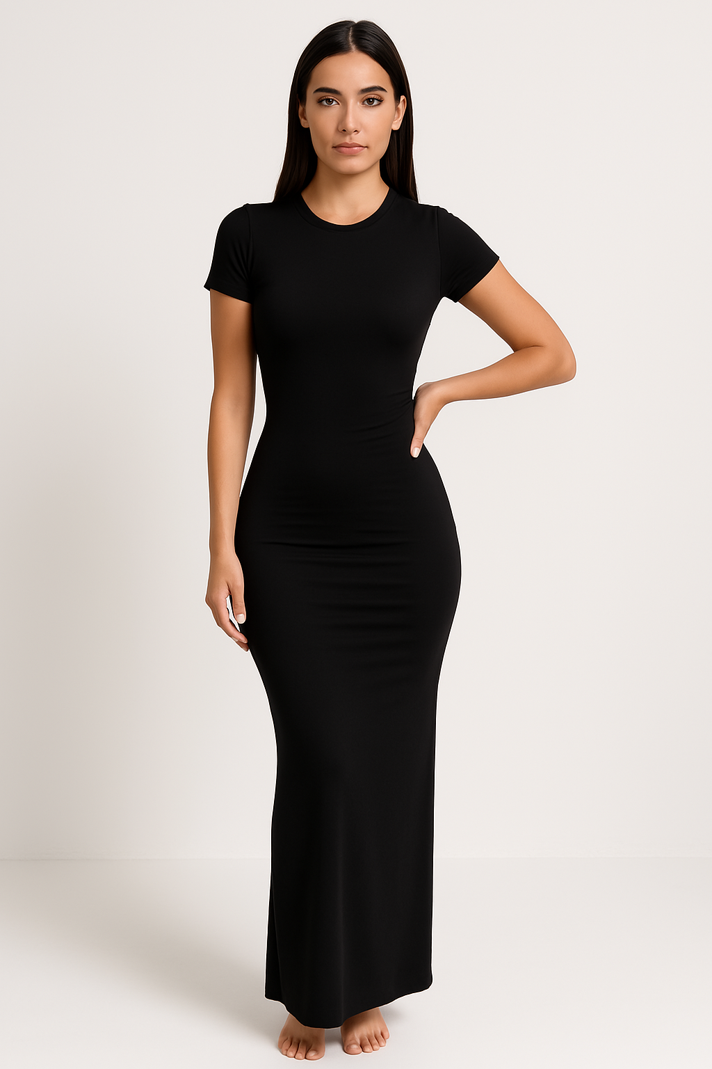 Slim Fit Women's Stretch Dress with Short Sleeves