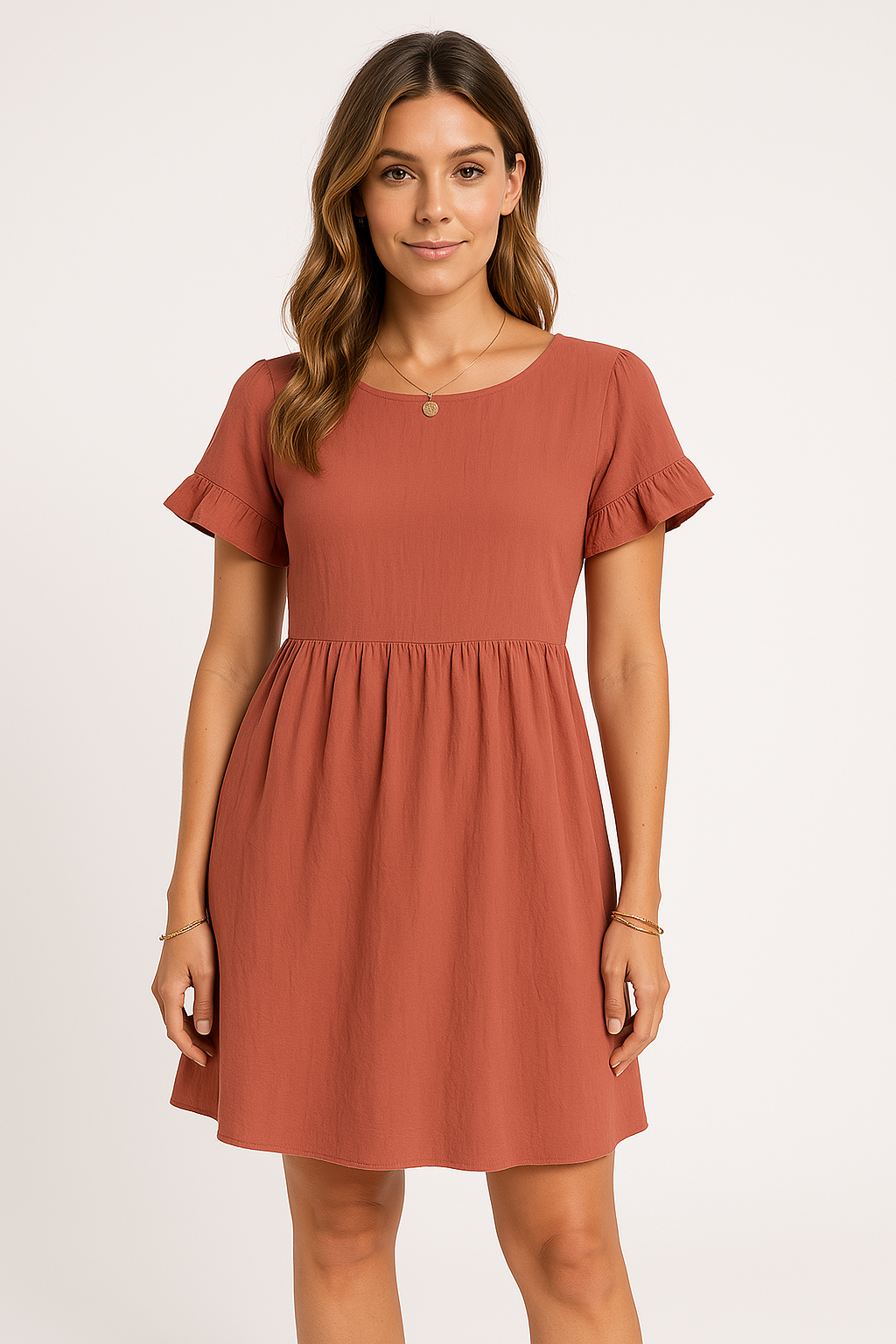 Relaxed Fit Ruffle Sleeve Cotton Dress - Nocini