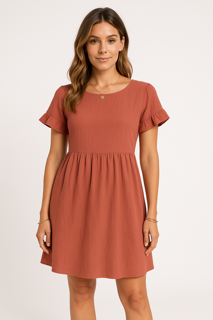 Relaxed Fit Ruffle Sleeve Cotton Dress - Nocini