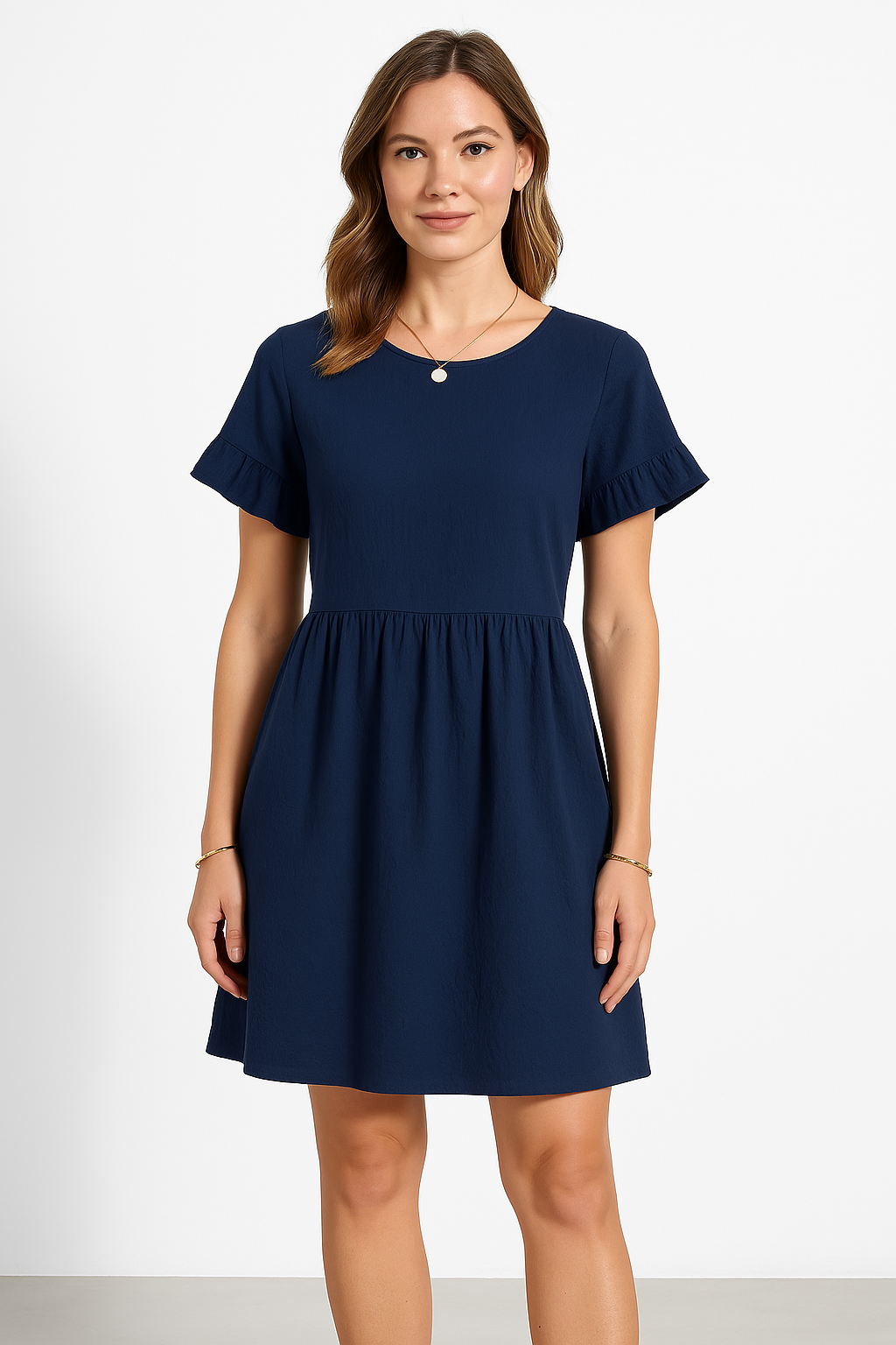 Relaxed Fit Ruffle Sleeve Cotton Dress