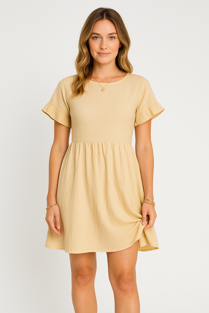 Relaxed Fit Ruffle Sleeve Cotton Dress