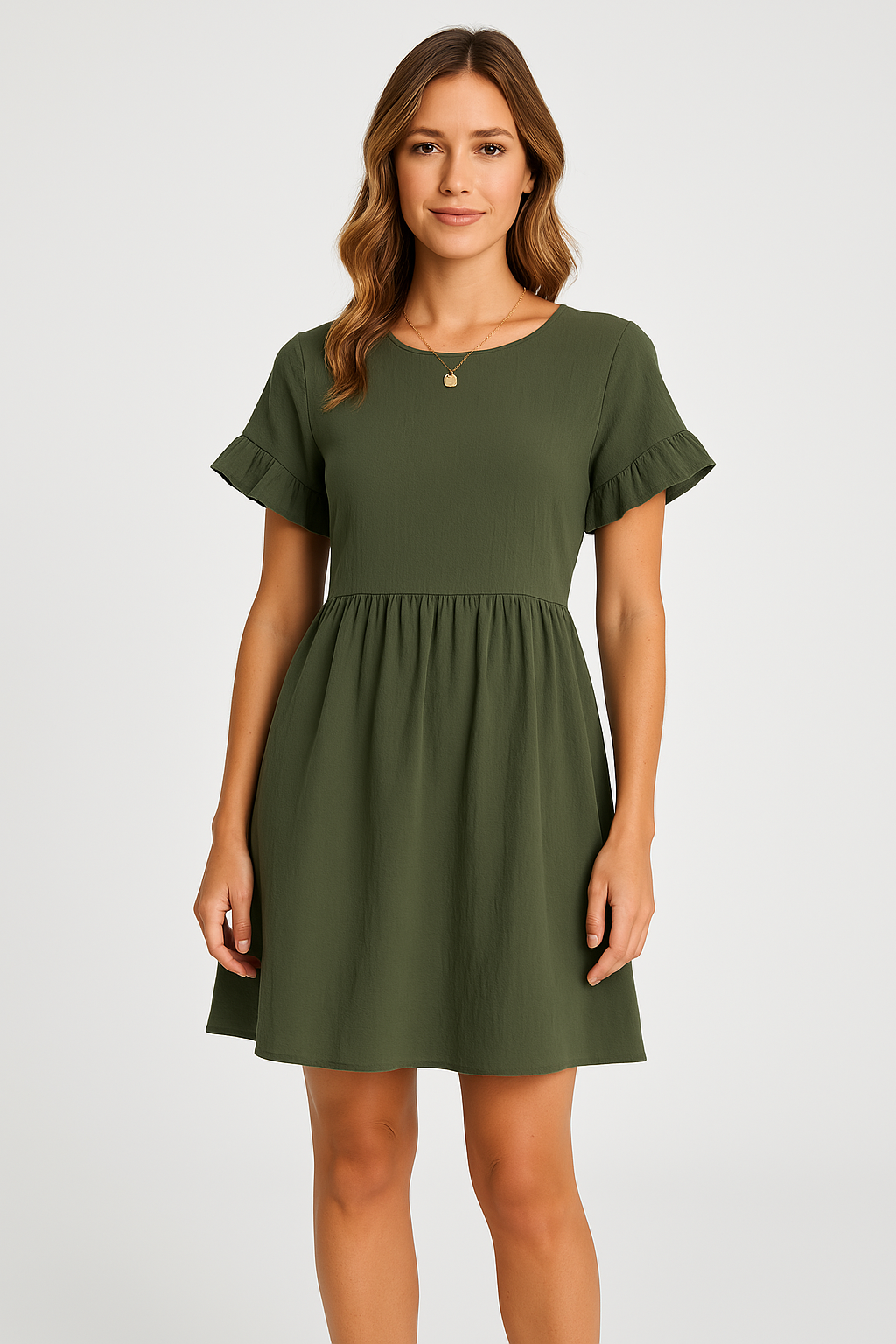 Relaxed Fit Ruffle Sleeve Cotton Dress