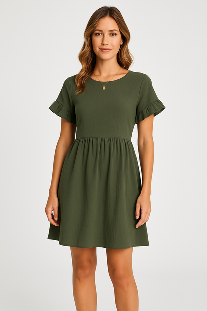 Relaxed Fit Ruffle Sleeve Cotton Dress