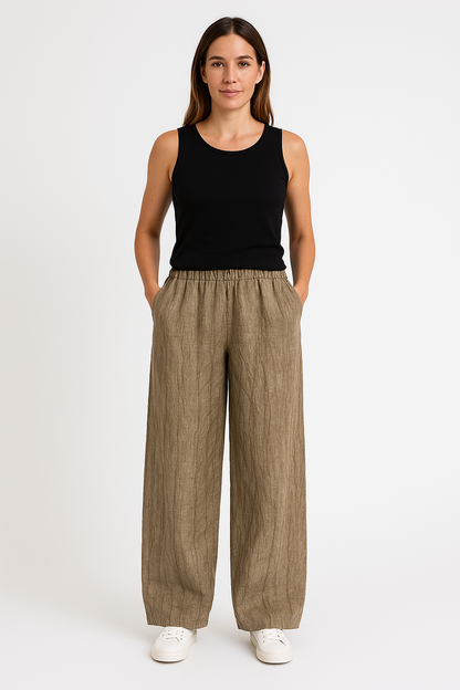 Comfortable Women's Cotton Pants Elastic Waist Full Length