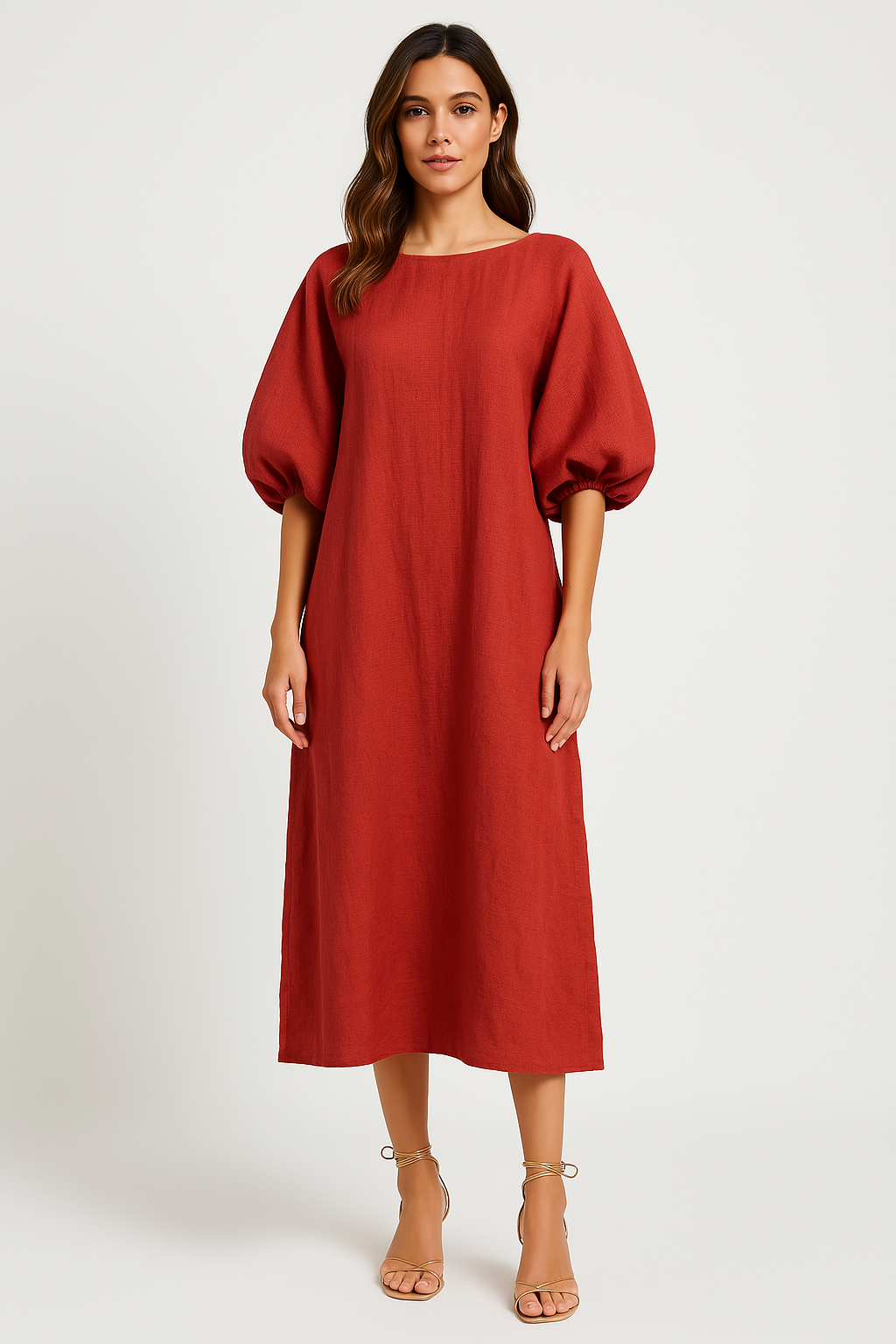 Comfortable Maxi Dress with Relaxed Fit and Puff Sleeves - Nocini