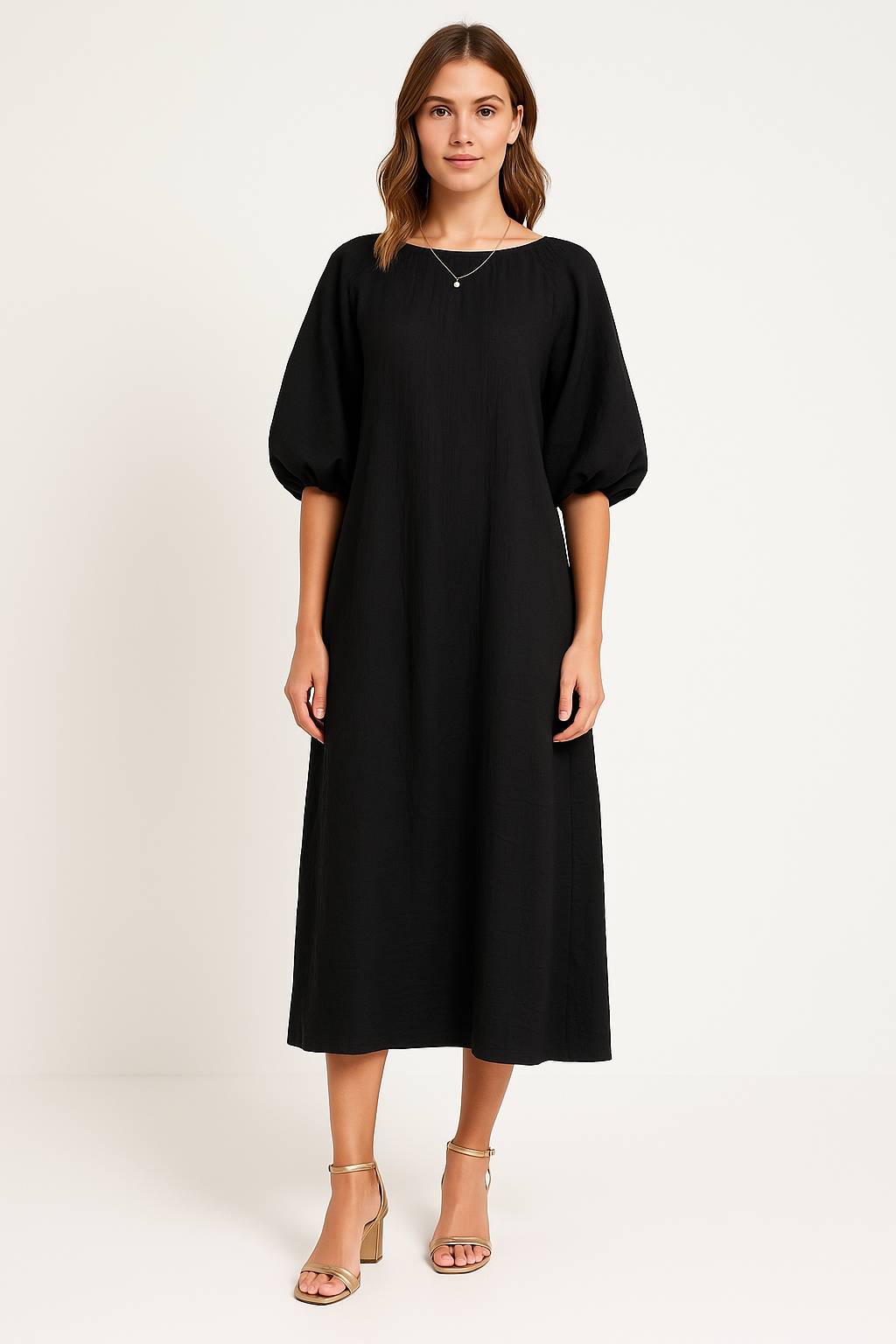 Comfortable Maxi Dress with Relaxed Fit and Puff Sleeves