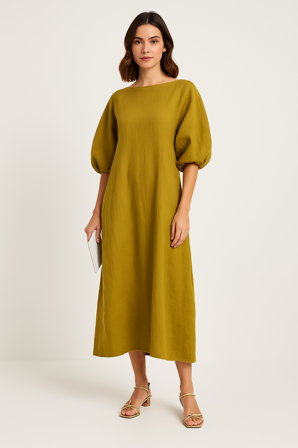 Comfortable Maxi Dress with Relaxed Fit and Puff Sleeves