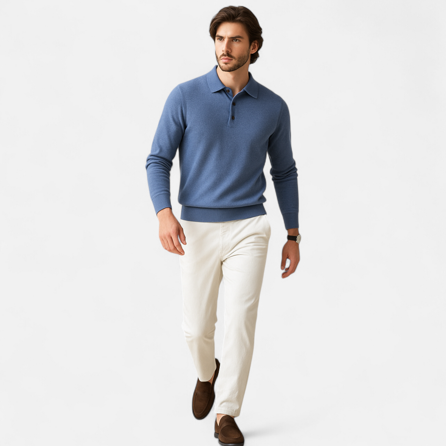 Men's Simple Long Sleeve Polo Shirt