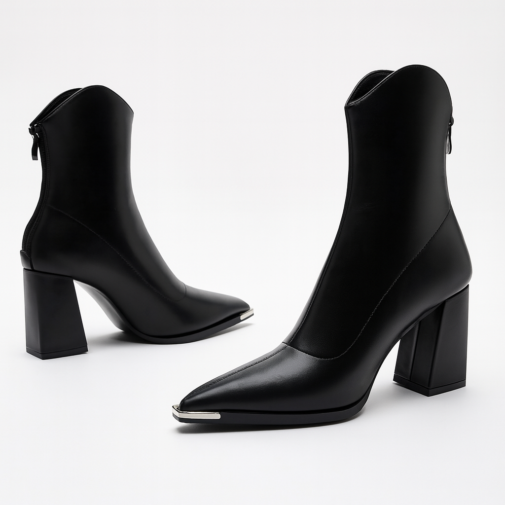 Metal Toe Chelsea Style Leather Ankle Boot