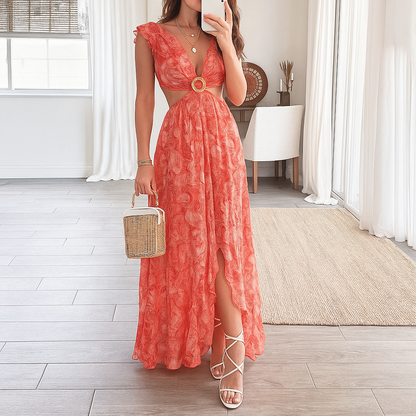 Pretty Flower Long Sleeve Maxi Dress - Olytrend