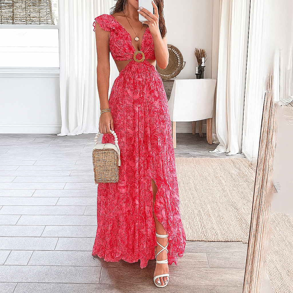 Pretty Flower Long Sleeve Maxi Dress