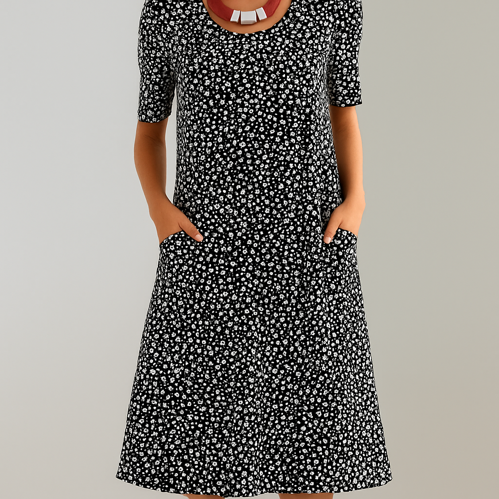 Pretty Midi Dress with Pockets and Floral Print - Olytrend