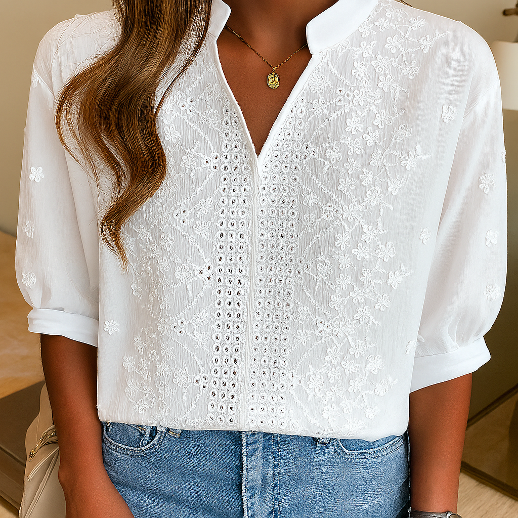 Elegant Lace V Neck Women's Top - Olytrend