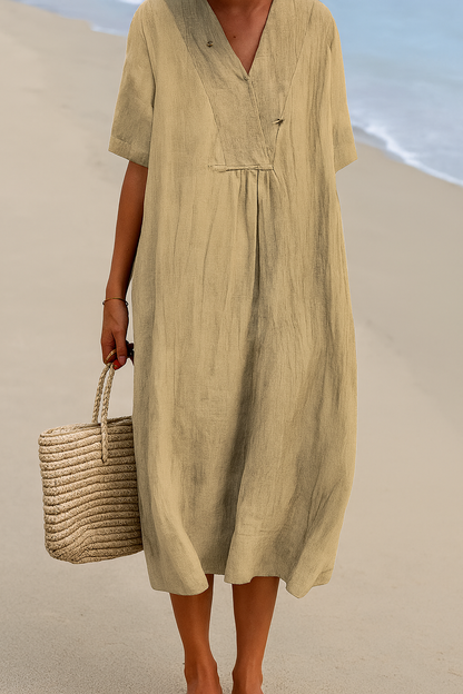 Casual Summer Dress with V Neck and Cap Sleeves