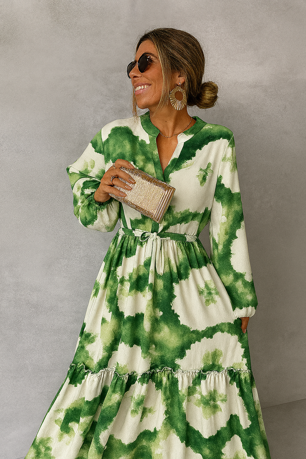 Women's Elegant Long Sleeve V Neck Maxi Dress - Olytrend