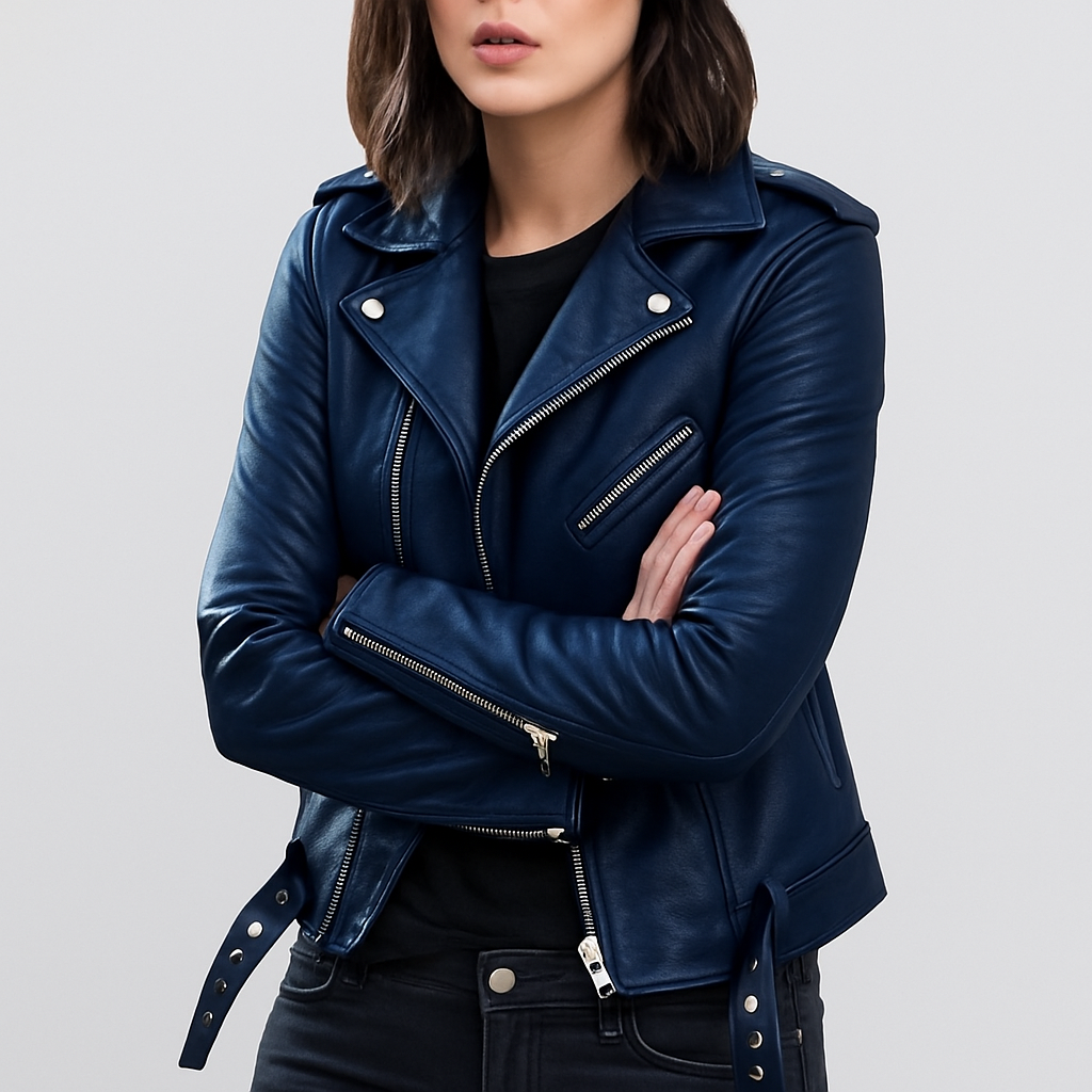 Fitted Ladies Black Biker Leather Jacket