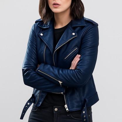 Fitted Ladies Black Biker Leather Jacket