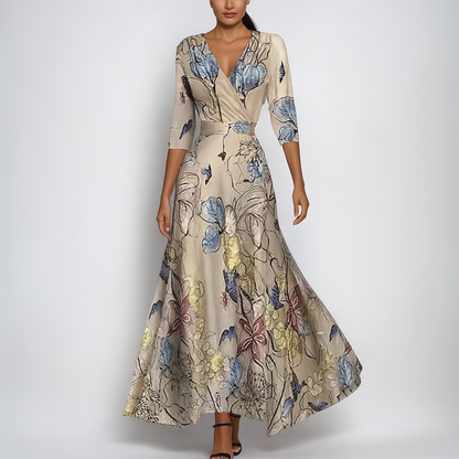 Trendy Floral V-Neck Maxi Dress