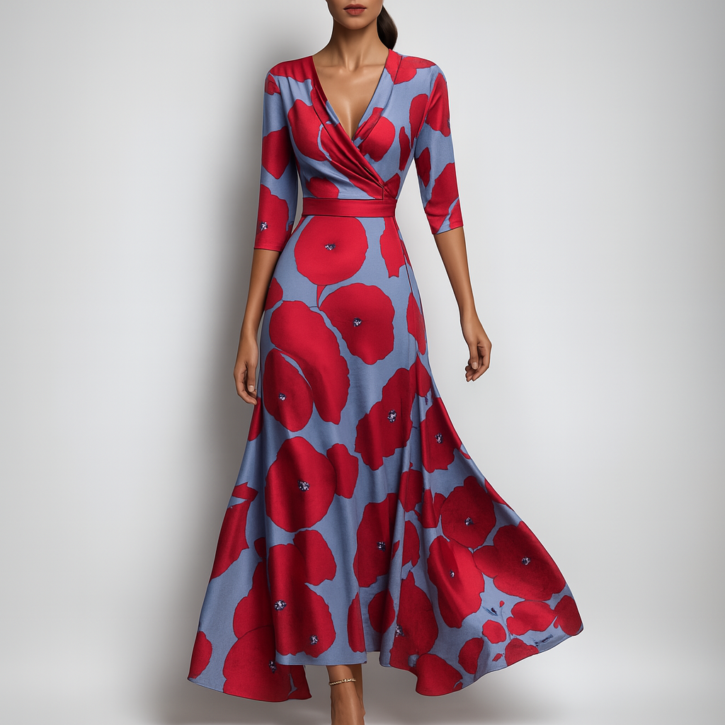 Trendy Floral V-Neck Maxi Dress - Olytrend