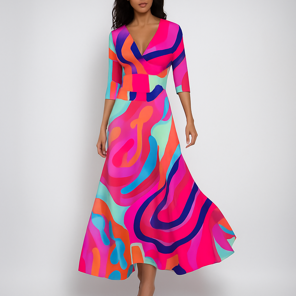 Trendy Floral V-Neck Maxi Dress