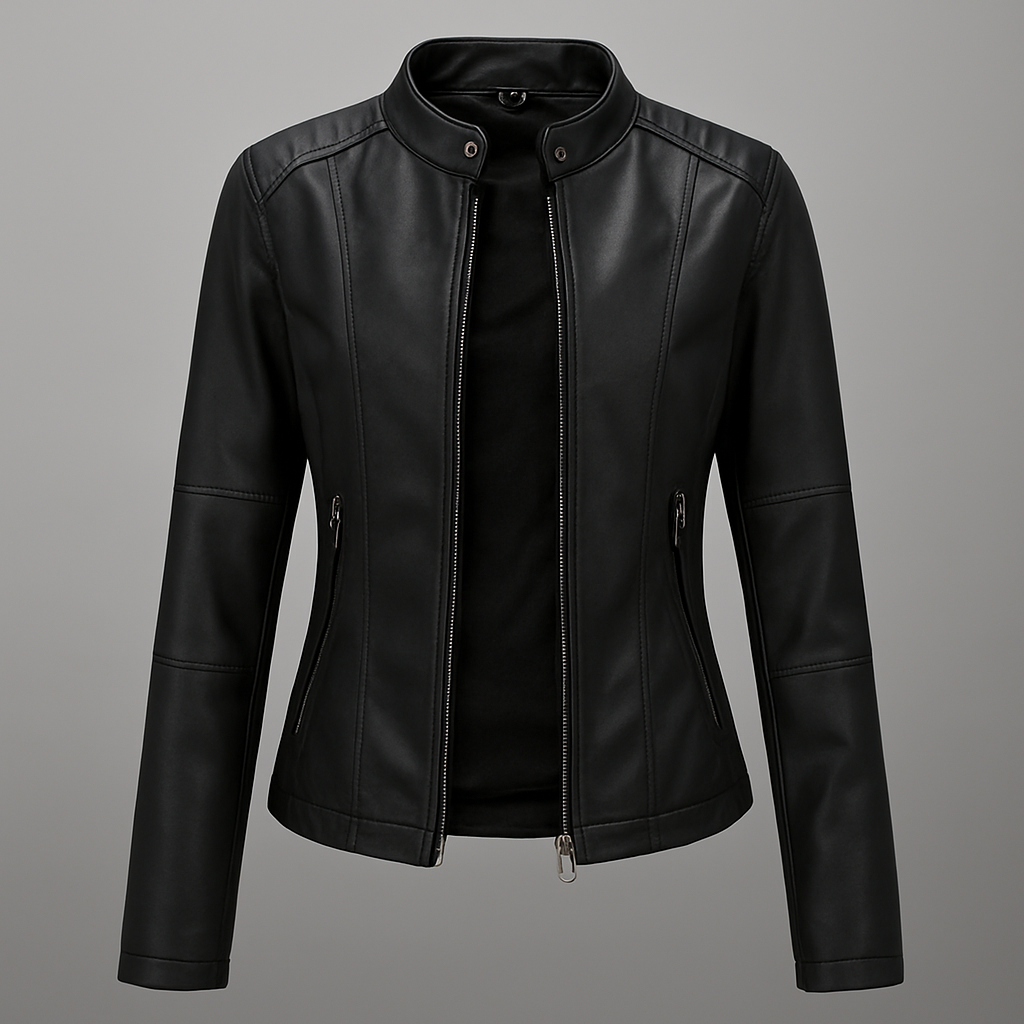 Slim Fit Biker Leather Jacket for Women - Olytrend