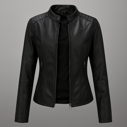 Slim Fit Biker Leather Jacket for Women - Olytrend