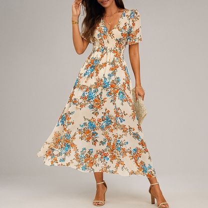 Pretty Patterned Knee Length Dress - Olytrend