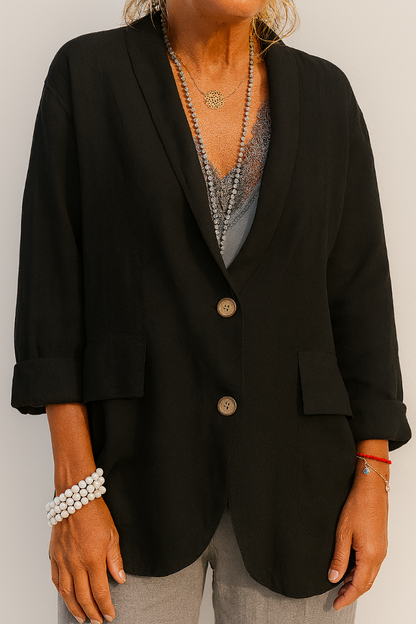 Casual Loose Fit Linen Jacket - Olytrend