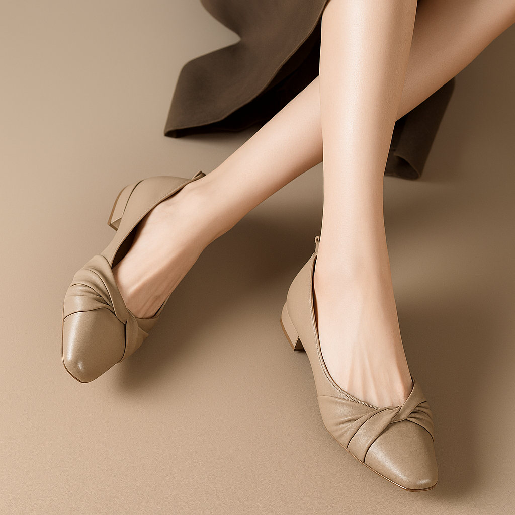 Comfortable Low Heel Leather Pumps
