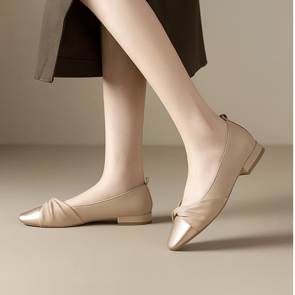 Comfortable Low Heel Leather Pumps - Olytrend