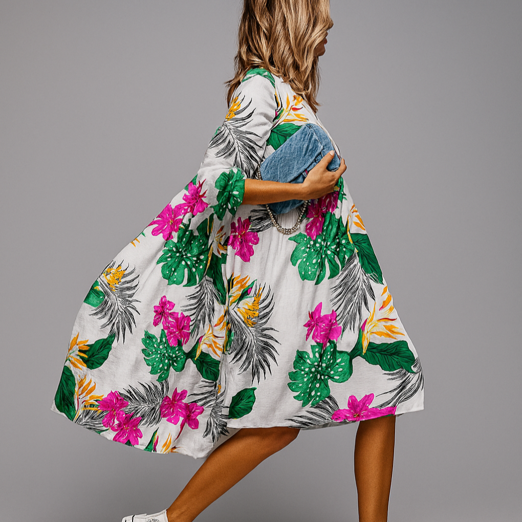 Large Floral Patterned Casual Dress